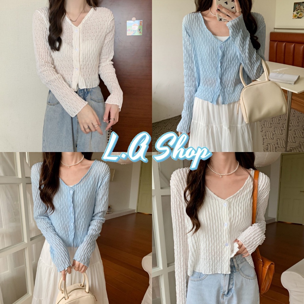 L.A Shop พร้อมส่ง เสื้อไหมพรมแขนยาว คอวี ดีเทลลายฉลุน่ารักคิ้วๆ (8K12) โค้ดลดเพิ่ม DDAY1215