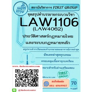 สรุปชีทราม LAW1106 (LAW 4062) ประวัติศาสตร์กฎหมายไทยและระบบกฎหมายหลัก