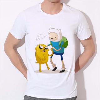 เสื้อยืดระบายอากาศฤดูร้อนเสื้อยืด พิมพ์ลายอนิเมะ Adventure Time Jake and Finn สีขาว คุณภาพดี แฟชั่นสําหรับผู้ชาย