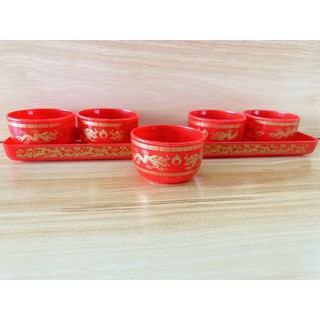 ถ้วยชา ถ้วยน้ำชา พร้อมถาดรอง ลายมังกร สีแดง(ราคาต่อชุด)สินค้…