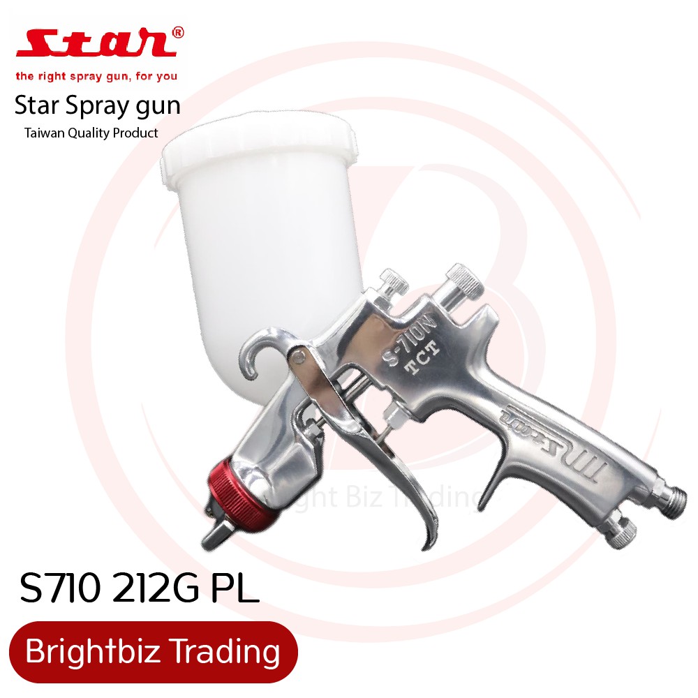 กาพ่นสีรถยนต์สตาร์ (มีอะไหล่) รุ่นมาตรฐาน หัวแดง S710N 212G PL (1.3 มิล) ถ้วยพลาสติก