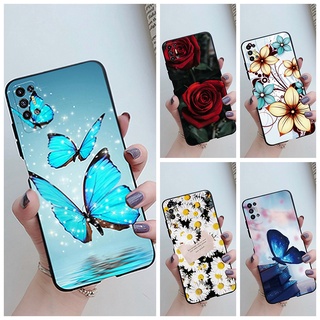 เคสโทรศัพท์มือถือ ซิลิโคนนุ่ม ลายผีเสื้อ ดอกไม้ สีดํา สําหรับ Tecno Pova 2 Tecno POVA2 LE7