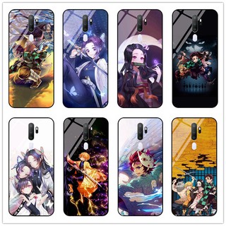 เคสโทรศัพท์มือถือกระจกนิรภัย แบบแข็ง ลายการ์ตูนอนิเมะ Demon Slayer: Kimetsu No Yaiba สําหรับ Oppo A5 2020 A9 2020