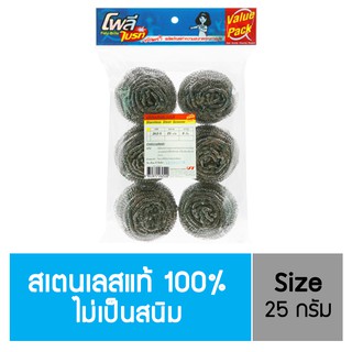Poly-Brite โพลี-ไบรท์ ฝอยสเตนเลสแท้ 25 กรัม (6 ชิ้น/แพ็ค) ไม…