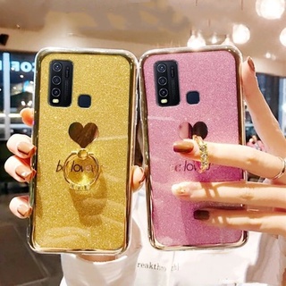 เคสโทรศัพท์มือถือ ซิลิโคน ประดับกลิตเตอร์ พร้อมแหวนขาตั้ง หรูหรา สําหรับ VIVO X70 X70Pro X60 X60Pro X50 X50Pro VIVO V19 V17 V17Pro V15 V15Pro S1