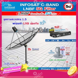 THAISAT ชุดจาน C-BAND 1.5M (ขาตรงตั้งพื้นและยึดผนังได้) + กล่อง PSI S2X HD + LNB 5G infosat รุ่น C1+ แถมสายRG6ตามชุด