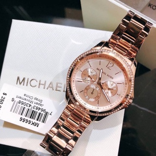 Michael Kors Womens Riley Chronograph สวยมาก Rose Gold-Tone Stainless Steel Watch