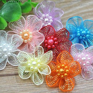 ☮10Pcs Mixed Color Mini Organza Ribbon Bead Flower Wedding DIY Craft Appliques