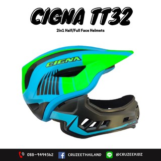 หมวกกันกระเเทก ซิกน่า เต็มใบแบบถอดได้ NEW-FullFace Helmet TT-32 Blue/Green