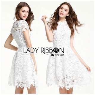 Lady Gabriela Crystal Embellished Flower White Lace Dress