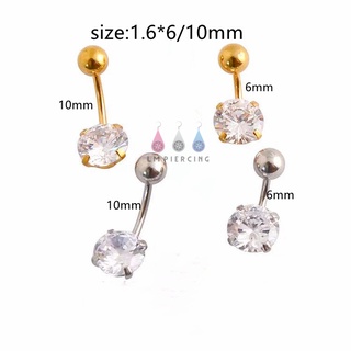 Crystal Belly Ring จิวสะดือสแตนเลส  ก้าน 1.6 mm.เพชรเม็ดเดี่ยวสวยมาก