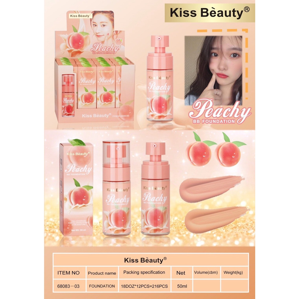Kiss Beauty รองพื้น พีช BB สผมกันแดด ครีมบีบีกันแดด เนื้อแมท สูตรกันน้ำ น้ำหนักเบา เข้ากับผิว แต่งหน