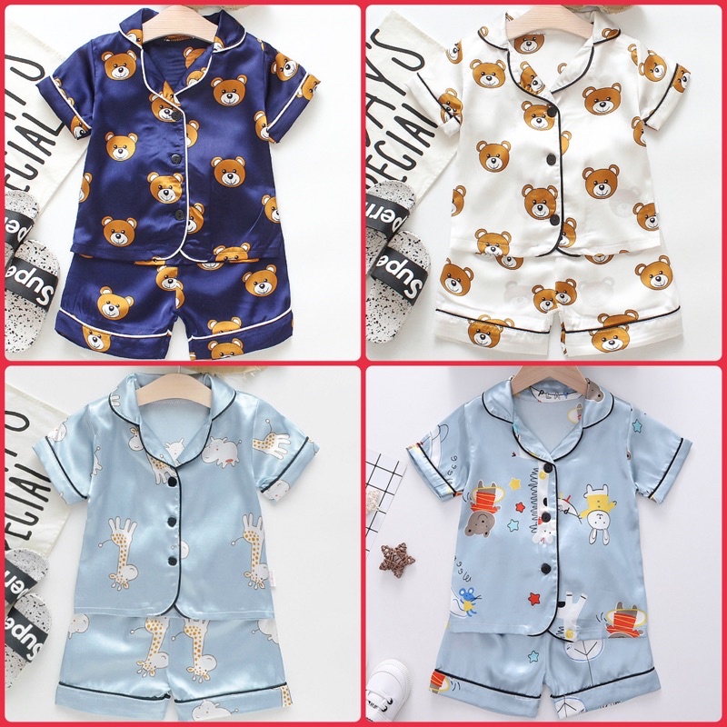 โปร10.10 ชุดนอนเด็ก แขนสั้นขายาว ผ้าซาติน มีของพร้อมส่งจากไทย ...