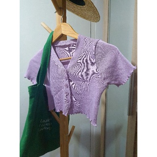 เสื้อครอปผ้ายืด สีม่วงสดใส💜