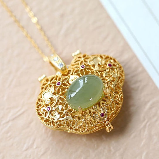 เครื่องประดับ สร้อยคอเงินแท้ เกรด 925 จี้หยกธรรมชาติ ทรงเรขาคณิต หรูหรา สไตล์เรโทร สําหรับผู้หญิง