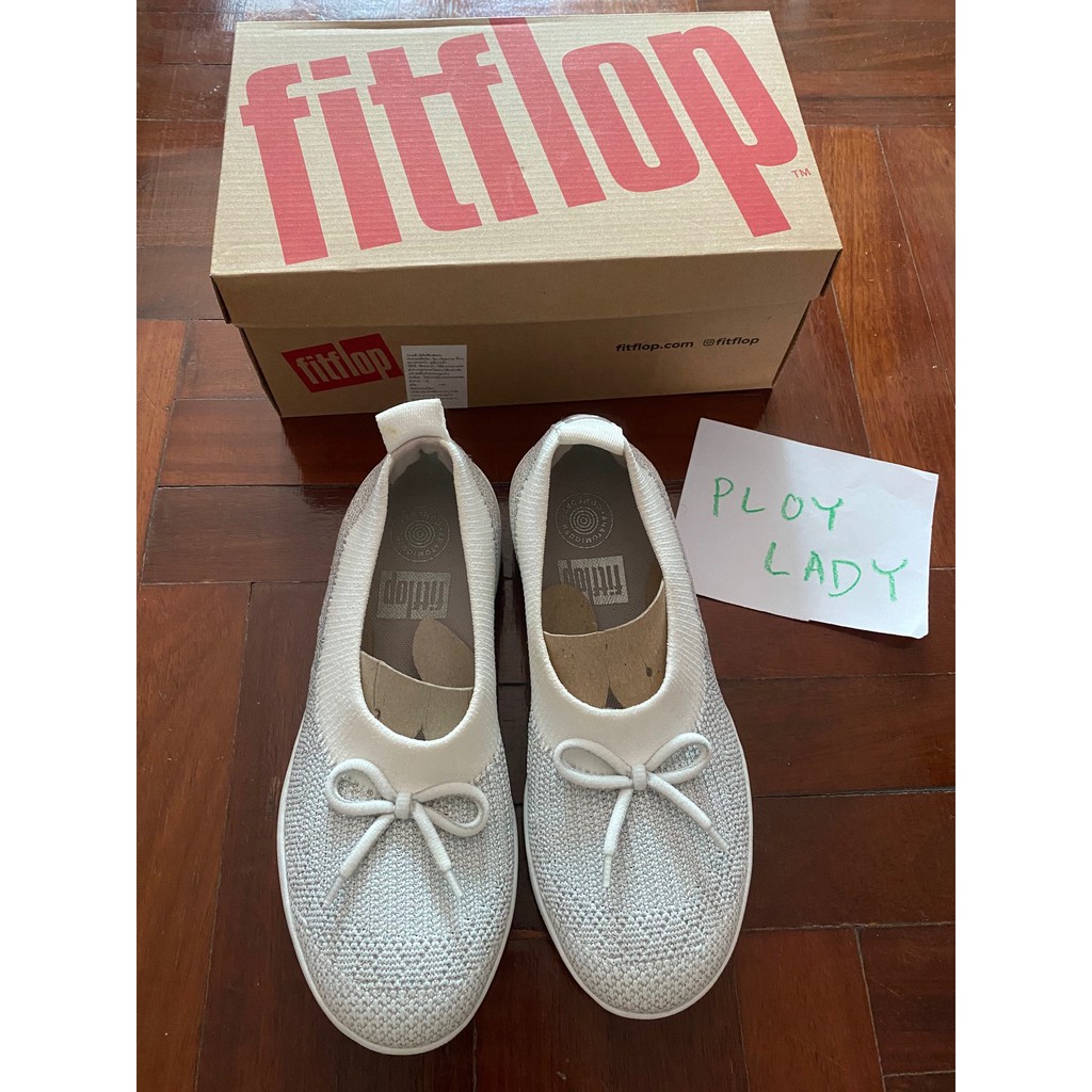 Fitflop Uberknit Ballerina With Bow สี Metallic Silver / Urban White เบอร์ 36 us5 uk3 ของแท้ ของใหม่