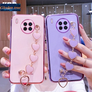 เคสป้องกันกล้องที่แม่นยำสำหรับ Huawei P10 Plus P20 Plus P30 Pro P40 Pro P50 Pro P20 Lite P30 Lite P40 Lite Mate 9 Pro Mate 10 Pro Mate 20 Pro Mate 30 Pro Mate 40 Pro Mate 20X ปลอกสไตล์ Girly ชุบ Anti-drop พร้อมสร้อยข้อมือลายความรักน่ารัก