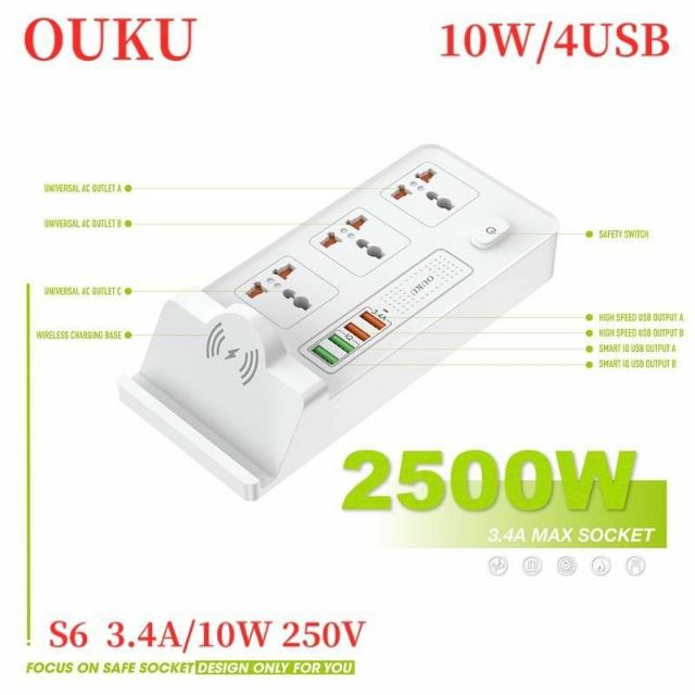 ฮิตสุดๆๆ⚡ปลั๊กพ่วง OUKU 2500W รุ่น S6 3.4A POWER SOCKET