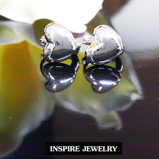 INSPIRE JEWELRY ต่างหูห่วงขาล็อครูปหัวใจ หน้ามันเงาสีเงิน หน้ากว้าง 0.7cm รอบวงใน 0.9x0.9cm