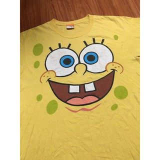 เสื้อยืดผ้าฝ้าย เสื้อยืดการ์ตูนมือสอง VINTAGE 2002 SPONGEBOB Size L มือ2