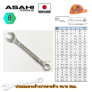 Asahi ประแจแหวนข้างปากตาย อาซาฮี ขนาด 8มม. ผลิตจากประเทศญี่ปุ่น