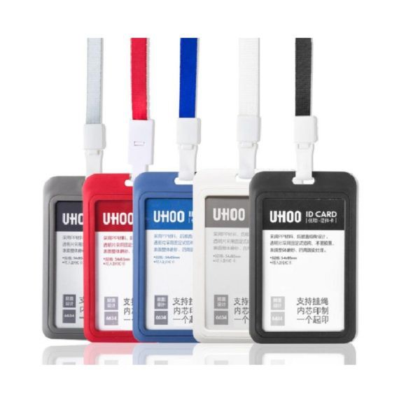 plusslim กรอบบัตรพลาสติก UHOO card holder แนวตั้ง + สายคล้องคอ Landyard ขนาด 15mm สีสวย มี 4 สีให้เล