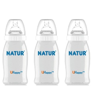 Natur ขวดนม U-Happy Wide Neck Bottle 3 ขวด 4 ออนซ์ ขวดนมปากกว้าง ยูแฮปปี้