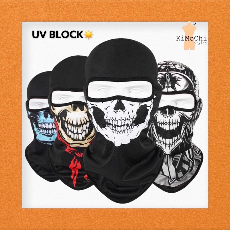 โม่ง ลายกะโหลก ผ้าบัฟ โม่งกันUV รองหมวกกันน็อค ผ้าปิดหน้า ผ้าโพลีเอสเตอร์ จักรยาน เดินป่า