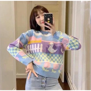 เสื้อสเวตเตอร์ เสื้อไหมพรม ทอลาย น่ารักเกาหลี