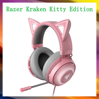 [Renew] Razer Kraken Kitty Edition ชุดหูฟังเกมมิ่ง PC สีชมพู พร้อมไฟแบ็คไลท์ USB ปลั๊ก และเสียงเซอร์ราวด์ 7.1