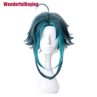 [WonderfulBuying] วิกผมสังเคราะห์ถัก สีเขียว 40 ซม. สําหรับคอสเพลย์