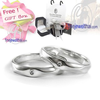 Finejewelthai-แหวนคู่-แหวนเงิน-เงินแท้ 925-แหวนหมั้น-แหวนเพชร-Couple-Diamond Cz-silver-wedding-ring - Gift_set51