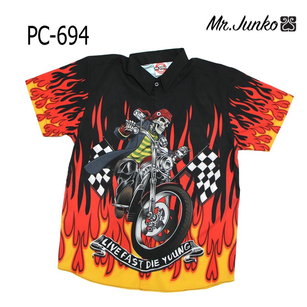 ฟรีส่ง เชิ้ตชาย ลายไฟและมอไซร์ Mr-Junko ผ้าซาติน ผ้านิ่มใส่สบายไม่ร้อน ราคาคุ้มค่าที่สุด PC-694