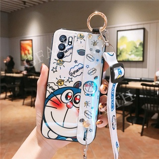 เคสโทรศัพท์ OPPO Reno6 Z Reno5 Pro Marvel Edition Reno4 Z Pro 5G 4G 2021 Phone Casing Cute Doraemon Design Cartoon Soft TPU Silicone With Wrist Band and Adjustable Crossbody Lanyard เคส Reno6Z Reno6 Reno5 Reno5Pro Reno 6 6Z 5 5Pro 4 4Z 4Pro Case