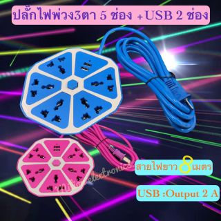 ปลั๊กไฟ สายยาว3/5/8เมตร ปลั๊กไฟusb ปลั๊กสามตา ปลั๊กพ่วง ปลั๊กสายต่อพ่วง มีสวิตช์เปิดปิด ควมคุมช่อง ปลักไฟเอนกประสงค์