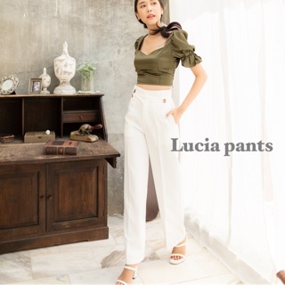 Lucia pants (white color) กางเกงขากระบอกเอวสูง