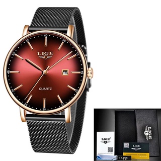 LIGE Women Watches Top Brand Luxury Ladies Mesh Belt Ultra thin Watch Stainless Steel Waterproof Clock