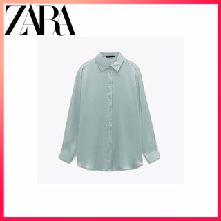 Zara เสื้อเบลาส์ลําลอง ผ้าไหมซาติน สีพื้น