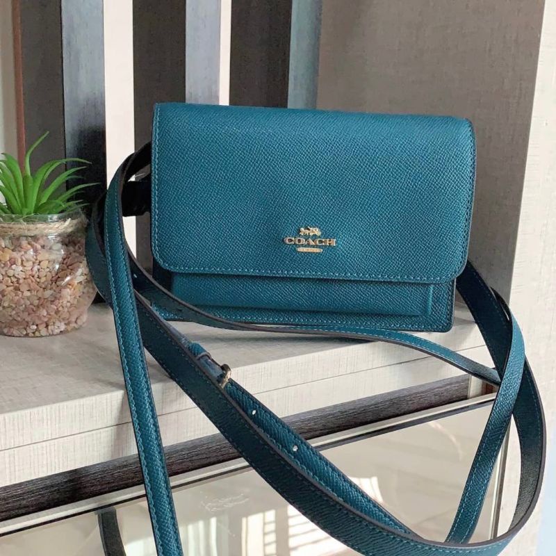 👑ผ่อน0%~แท้100%👑 กระเป๋าสะพาย สีเขียว #พร้อมส่ง #coach ❤️FOLDOVER BELT BAG (COACH 6959) IM/TEAL INK