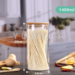 YUANTA โหลแก้วฝาไม้ ฝากันความชื้นเป็นไม้ไผ่ โหลพาสต้า ถังเก็บน้ำในครัว Borosilicate glass