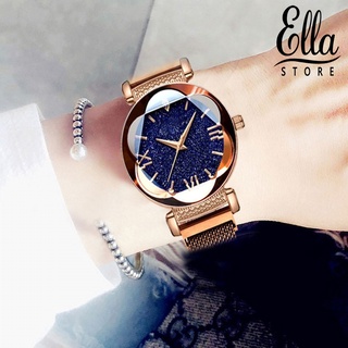 Ellastore123 Starry Sky นาฬิกาข้อมือควอตซ์ หน้าปัดกลม หน้าปัดบอกวันที่ สําหรับผู้หญิง