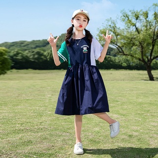 ✨lovekids✨ชุดเดรสเด็กผู้หญิง 2021 ใหม่ ชุดเดรสแฟชั่นสไตล์ตะวันตกสำหรับเด็กผู้หญิง จับคู่สีกับเดรสยาวปานกลาง