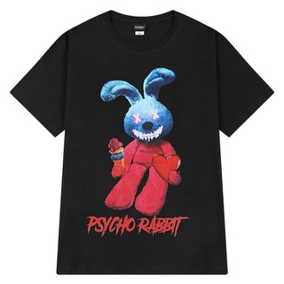 เสื้อยืดลำลอง[8642] เสื้อยืดสีดำ ลาย PSYCHO RABBITS to4XL