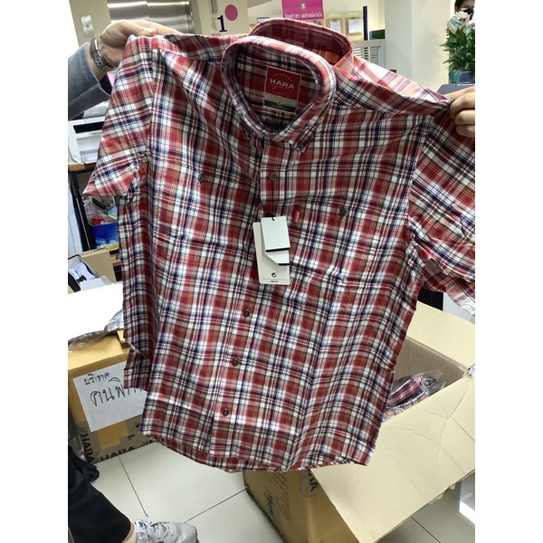 HARA T- Shirt เสื้อเชิ้ตแบรนด์ฮาร่า (แขนสั้นลายสก๊อต) ของแท้100% จากโรงงานผู้ผลิตโดยตรง รับประกันว่า