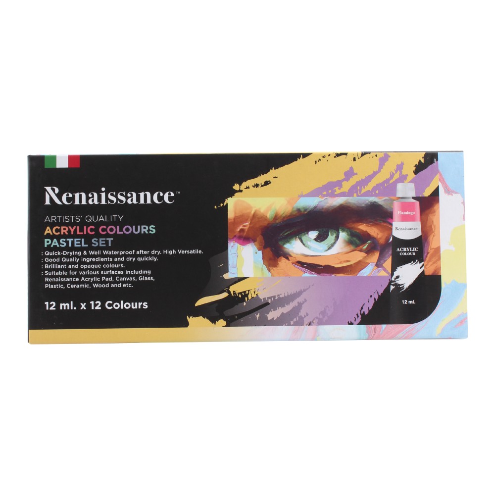 สีอะคริลิคชุด โทนพาสเทล 12/24 สี ขนาด 12ml. ตรา Renaissance Acrylic Colours Set คุณภาพสูง