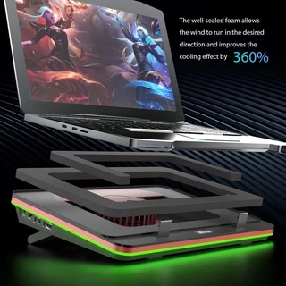 IETS GT500 พัดลมเทอร์โบทรงพลัง RGB แล็ปท็อป cooling Pad แล็ปท็อปสําหรับเล่นเกม cooling สําหรับ 13-17.3 นิ้วแล็ปท็อป Cooler