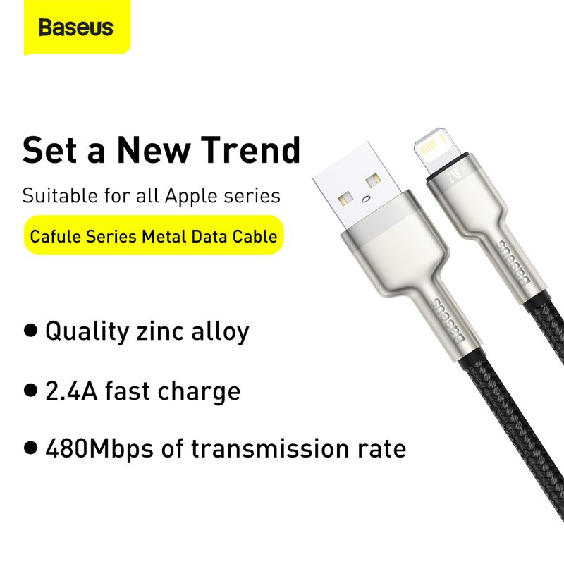 Baseus Metal Cafule สายชาร์จเร็ว USB ให้แสงสว่าง (2.4A)