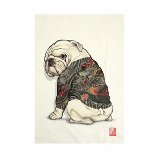 ผ้าแคนวาส พิมพ์ลาย หมาสัก ไม่มีกรอบ ขนาด 34.5x48.5 ซม / Bulldog Tattoo Fabric Art  Canvas No frame size 34.5x48.5 cm.