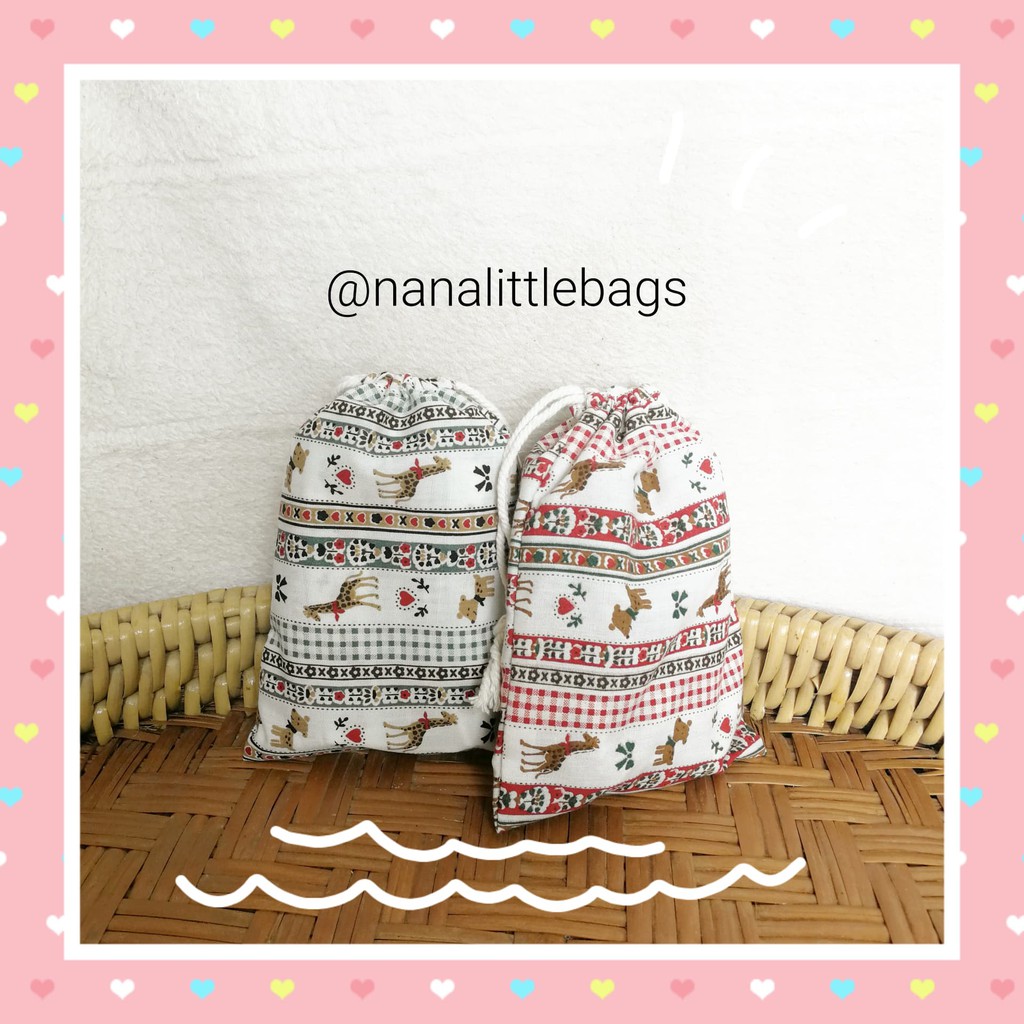 ถุงผ้าหูรูดลายกวาง น่ารักม้ากกก handmade