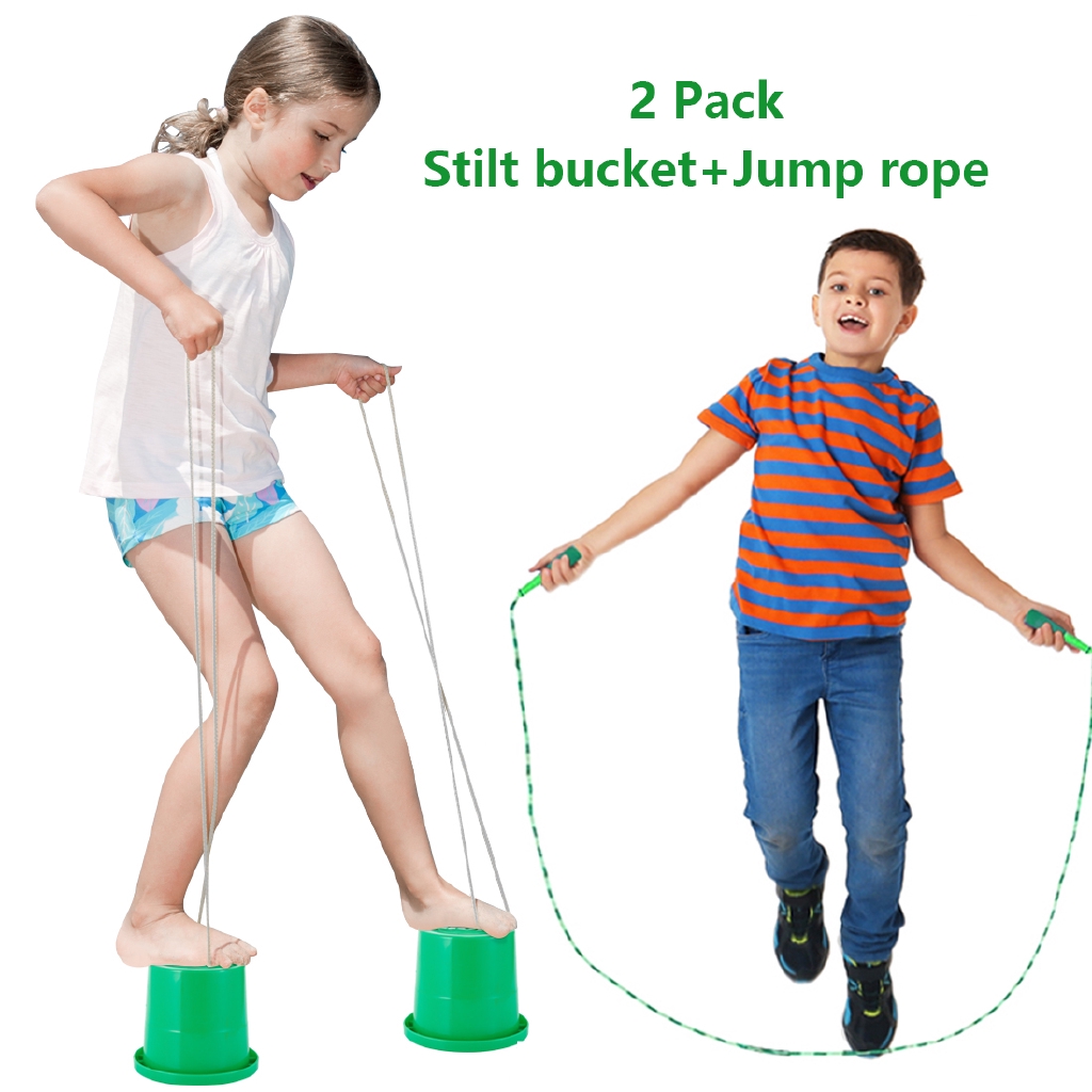 Pair Bucket Stilts in Red Walking Cups for Children Kid Stilt 2-Pack Get Out Kids Stepper Toy Walking Stilts 